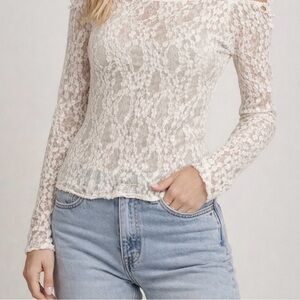 Intimately Free People Sheer Mesh Lace Fitted Top Grunge Fairy Size Large